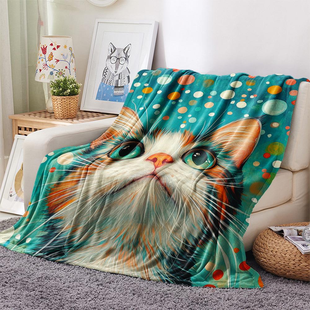 Vintage Art Cats Print Flannel Blanket, High quality Comfortable for All Seasons, Home Decor, Warmth and Comfort