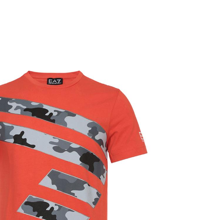 Emporio Armani EA7 Buchstabenprint Camouflage Colorblock Rundhals Kurzarm T-Shirt Herren Oberteile Orange 3GPT25-PJP6Z-1683