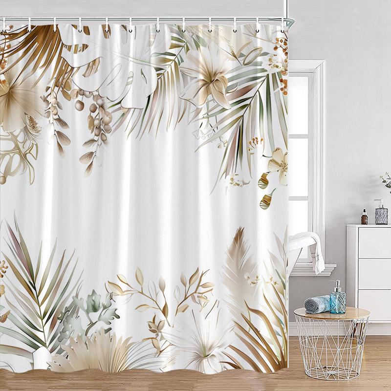 Tropical Leaves Shower Curtain Watercolour Palm Leaf Monstera Floral Bath Curtains Polyester Fabric Bathroom Decor With Hooks