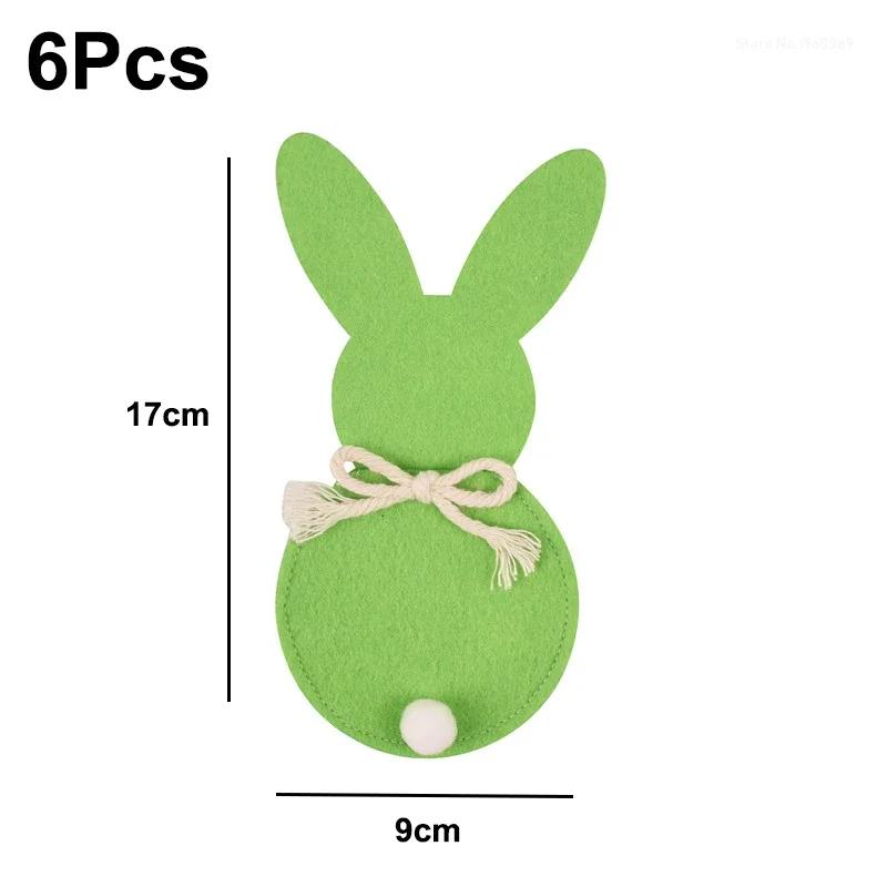 6Pcs Easter Bunny Felt Cutlery Holder Bag Happy Easter Decorations for Rabbit Tableware Knife Fork Cover Bag Party Accessories