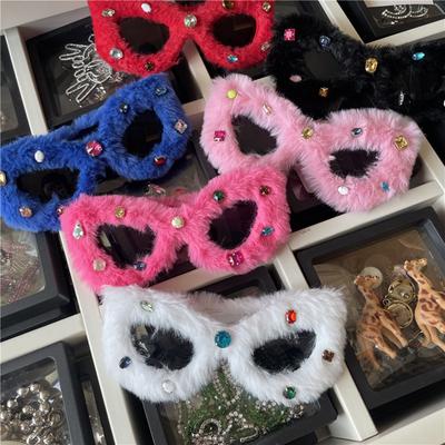 Christmas Barbie Sunglasses and Hairbands for Women's New Pink Hot Girl Outfits Trendy Plush Rhinocones Glasses Christmas
