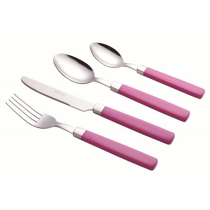 EXZACT Couverts en Inox 16PCS - acier inoxydable avec poignées de couleurs - Fourchettes,Couteaux,Cuillères,Cuillère à café ( R)