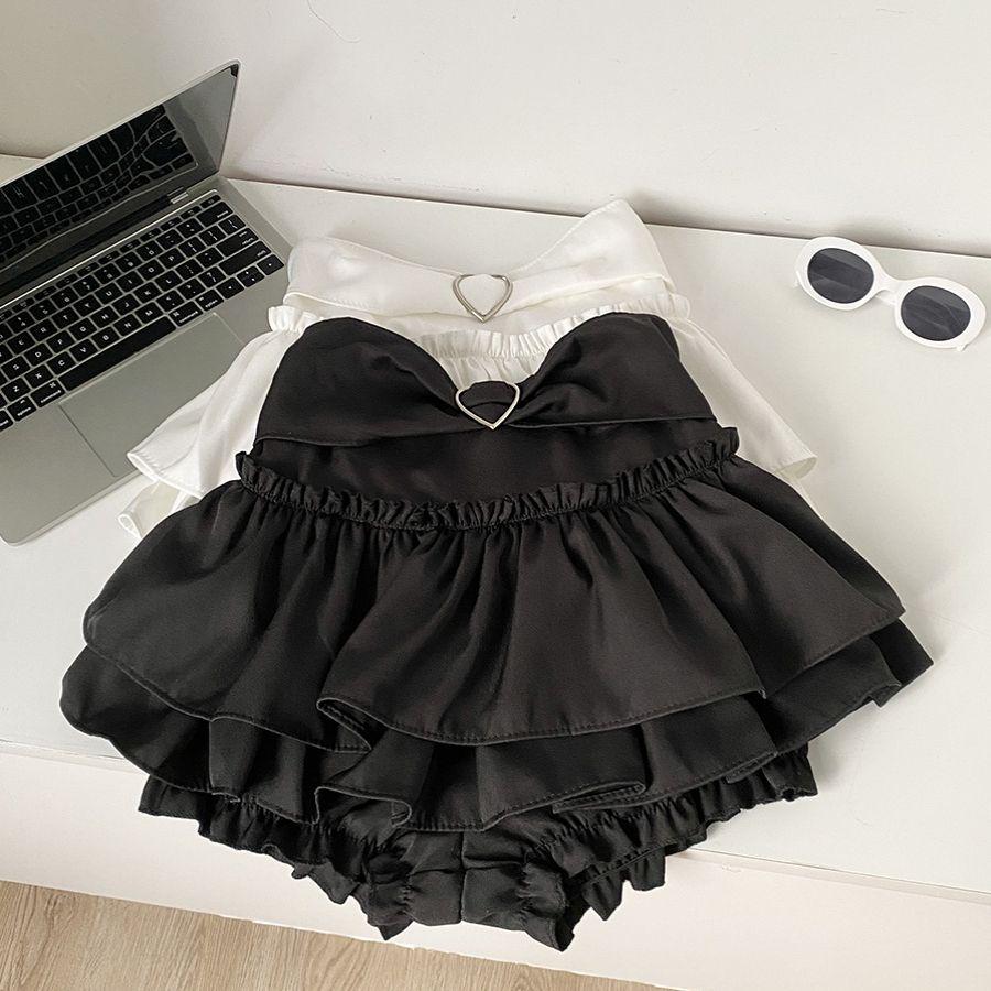 Sweetheart Double Layer Ruffle Skirt Pants with Elastic Waist