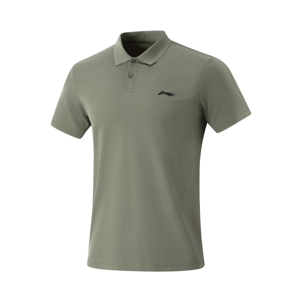 Li Ning Comfortable Casual Minimalist Solid Color Versatile Short Sleeve Polo Shirt Men Tops Tea-Green APLV037-6