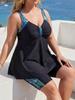 Plus Size Blue Printed Tankini Skirted Swimsuit for Women