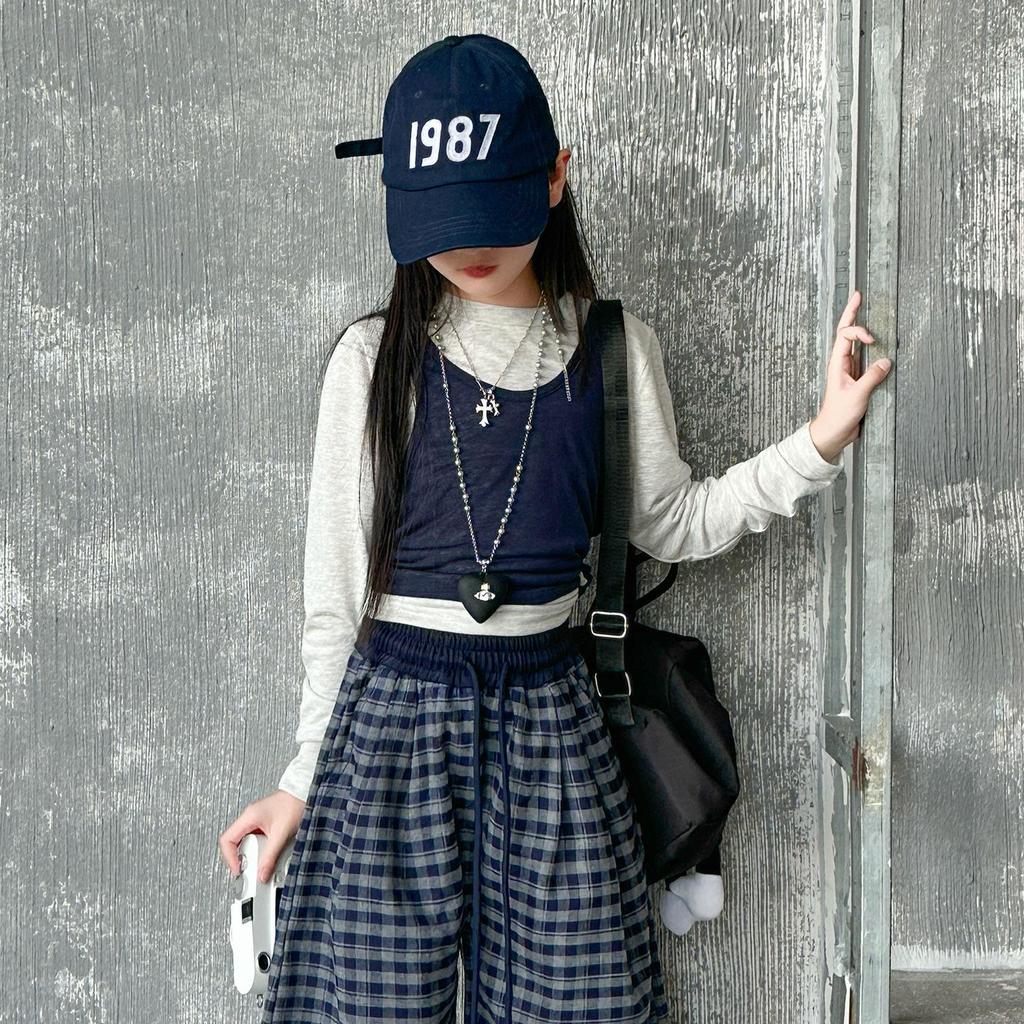 Girls' Spring/Autumn Plaid Wide-Leg Pants 2025 - Trendy Big Girls' Korean Scimitar Style