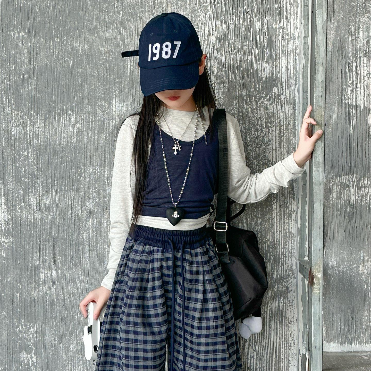 

Весенне-осенние клетчатые брюки клеш для девочек 2025 - Модные брюки-палаццо в корейском стиле для девочек-подростков 170 cm