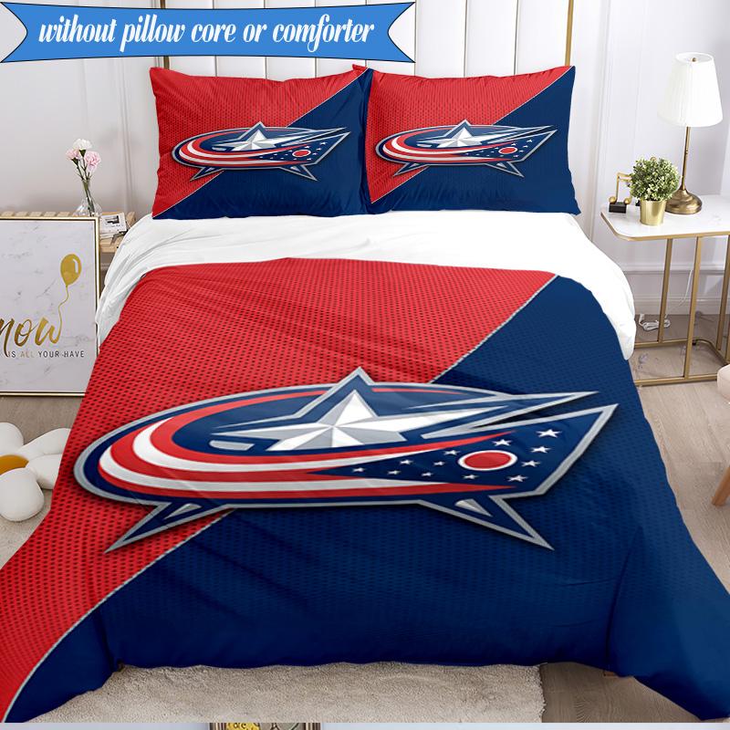 3PCS Columbus Blue Jackets Logo Bedding Set,Including 1pc Duvet Cover And 2pcs Pillowcases Perfect for Bedroom, Dormitory, Fan Christmas Gift