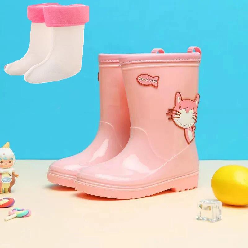 

Kids Rain Boots Fleece Lined Waterproof Rubber Boots 35 розовый