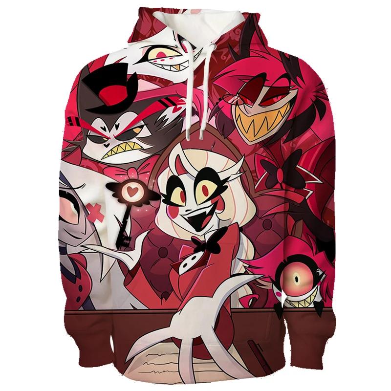 Najnovšia Anime Hazbin Grafická Mikina s Kapucňou Pánska 3D Plnofarebná Potlač Mikiny s Kapucňou Trend Streetwear Hotel Kreslený Pulóver Vrchné Oblečenie