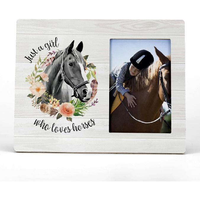 FONDCANYON Just A Girl Who Loves Horses Picture Photo Frame,Watercolor Horse Floral Picture Frames,Horse Lover Gifts, Horse Rider Gifts for Girls(4x6