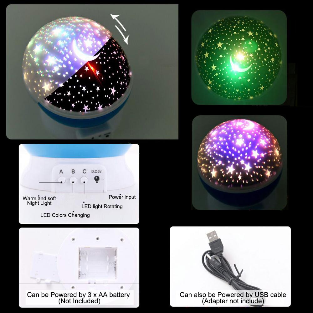 Kids Star Night Light 360 Degree Rotating Star Projector Desk Lamp LED Colors Changing with USB Cable for Children Baby Bedroom Party Decorations