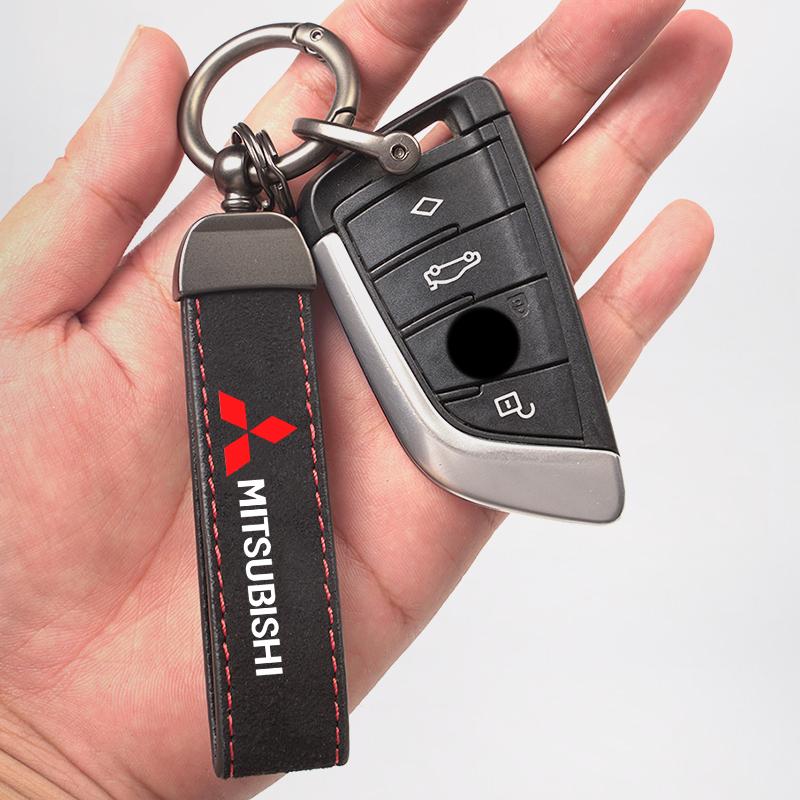 Leren Sleutelhanger Auto Styling Embleem Metalen Hanger Voor Mitsubishi Pajero Colt I200 Space Delica Triton Ralliart Ex Mirage Jinxuan