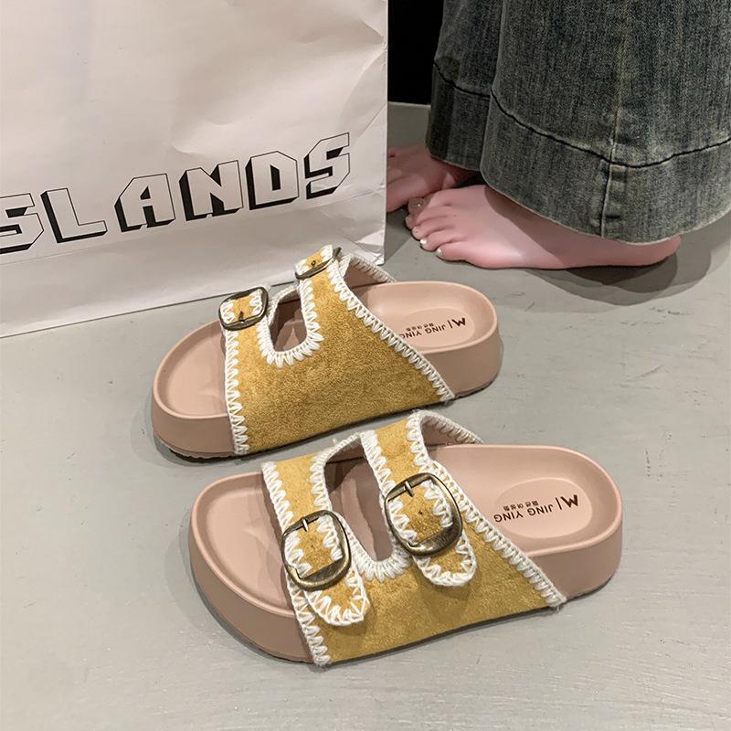 

Женские туфли на толстой подошве, крутые тапочки, уродливые и милые, лето 2025, новинка, универсальные пляжные сандалии-шлепанцы на одной перемычке 40