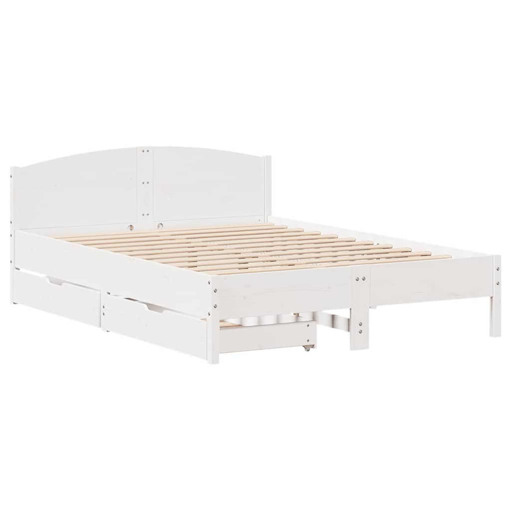 Vidaxl Bed Frame Without Mattress, White, 135X190 Cm, Solid Pine Wood