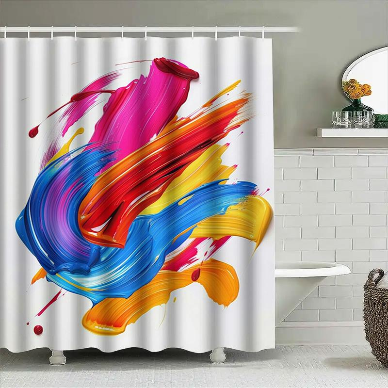 Colorful Brushstrokes Shower Curtain Waterproof Fabric Decor For Bathroom With Rings Set