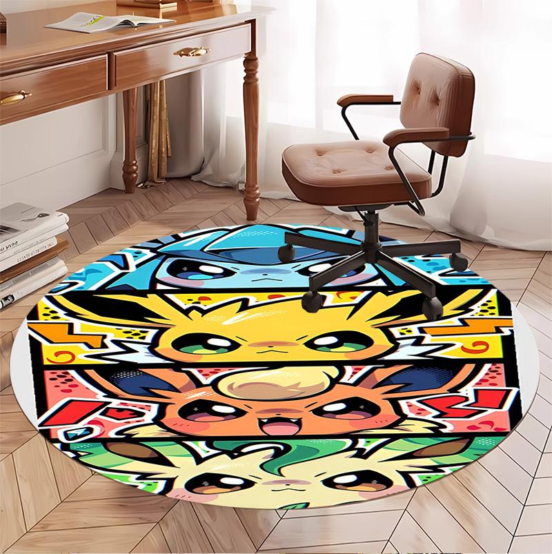 Pokemon Pattern Round Rug, Indoor/Outdoor Mat, for Picnic, Gameroom, Bedroom, Office, Living Room, Home Decor Carpet, Birthday Gift