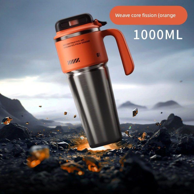 

New Cyber Series Ice Cup Stainless Steel Large Capacity Insulated Cup Men s Outdoor Portable Car-Mounted Straw Water Cup Fiery Core Fission 1000ml [Stainless Steel Liner]