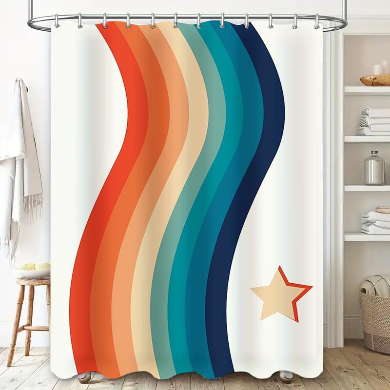 Colorful Shower Curtain with Waves Design Perfect for Bathrooms Decor