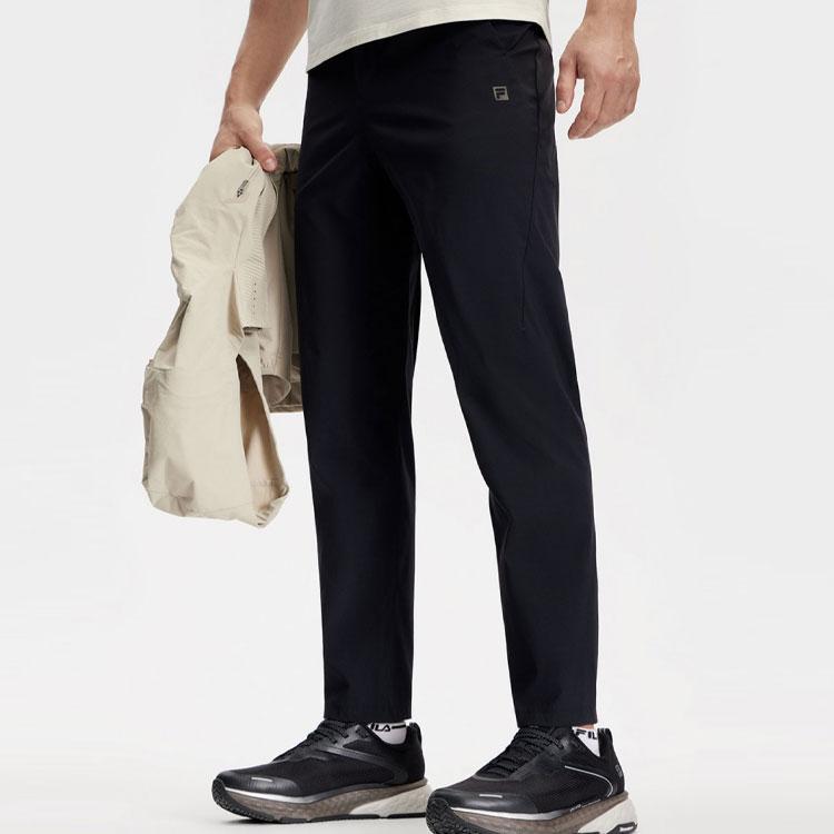 FILA Solid Color Mid-Rise Simple Fitness Straight Leg Casual Pants Men bottoms Deep-Black A11M411808F-BK