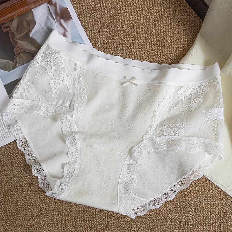Damen Frühling und Sommer Reine Baumwolle Spitze Mesh Nahtlos Atmungsaktiv 7A Antibakterieller Baumwollzwickel Hüftbund Dreiecksslip