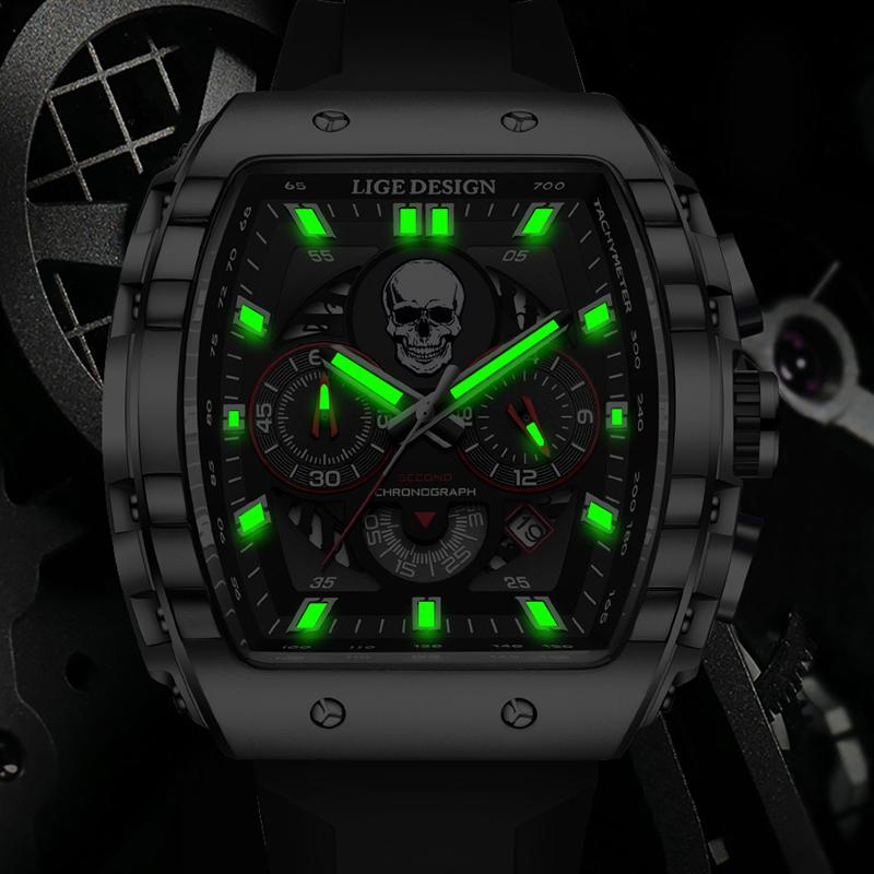 Top Brand Men's Watches Luxury Square Quartz Wristwatch Waterproof Military Chronograph Watch For Men Relogio Masculino+BOX