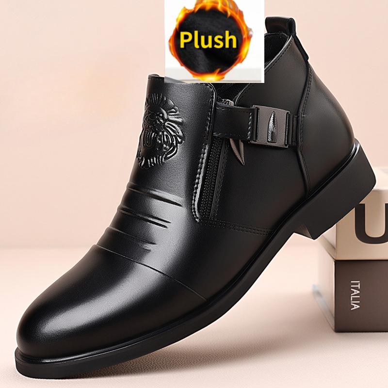 High Top Men Shoes Autumn Men's Casual Leather Shoes Double Sided Zippered Boots Man Chelsea Boots