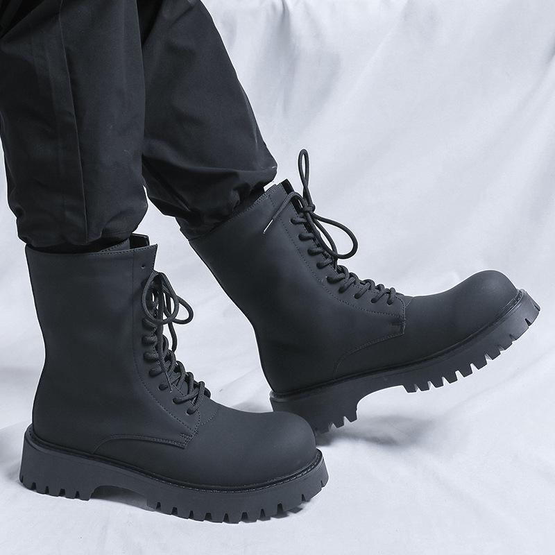 Big Head Martin Boots Men's Thick-soled Height-increasing Locomotive Boots Big Head Carbon Black Derby Boots-R