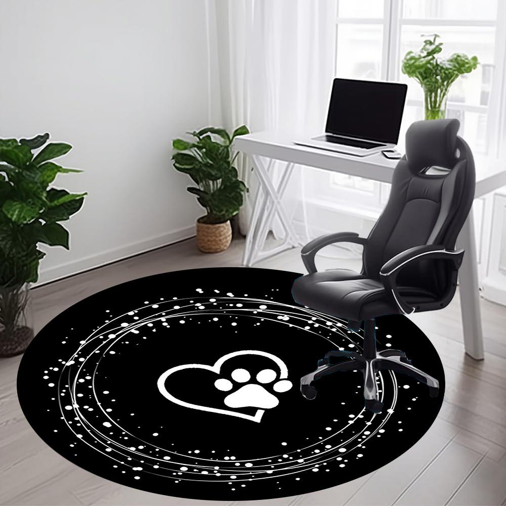 1PC PawPrint Heart Office Round Area Rug,  Mat Suitable ForOffice, Under Office Chairs Bedroom Living Room Home Decor, Room Deco
