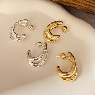 Hot Selling High-end Photosensitive Surface Double-layer Thick C-shaped Unique Personality Temperament Niche Versatile Earrings