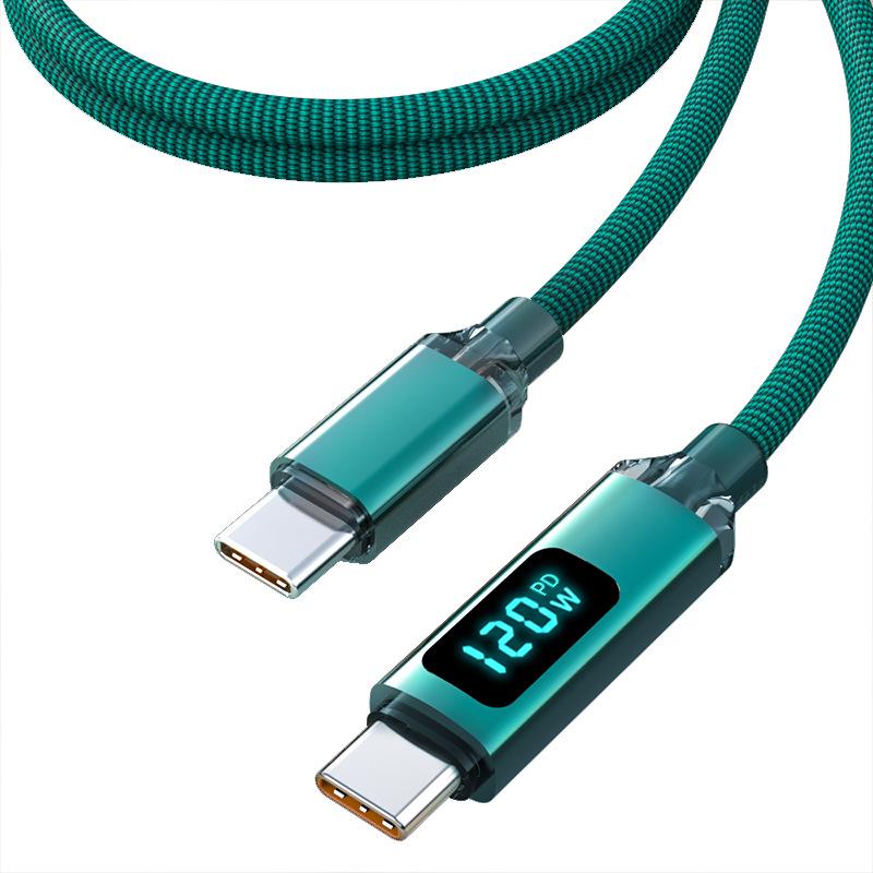 Crystal Shine 120W Fast Charging Dual USB-C Cable for Apple 15/16 & Huawei Car Chargers with Digital Display