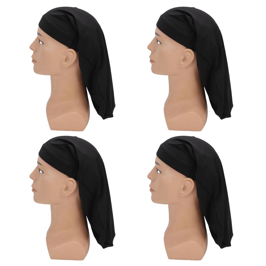 4pcs Dreadlock Cap Wide Elastic Long Braid Cover for Full Hair Night Sleep Bonnet for Men Women Black One Side Open