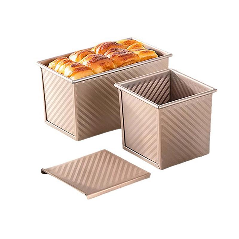 1Pcs Rectangle Loaf Pan With Cover Oven Baking Mould Cake Non-Stick Corrugated Toast Box Aluminized Steel Bread Mold Tool