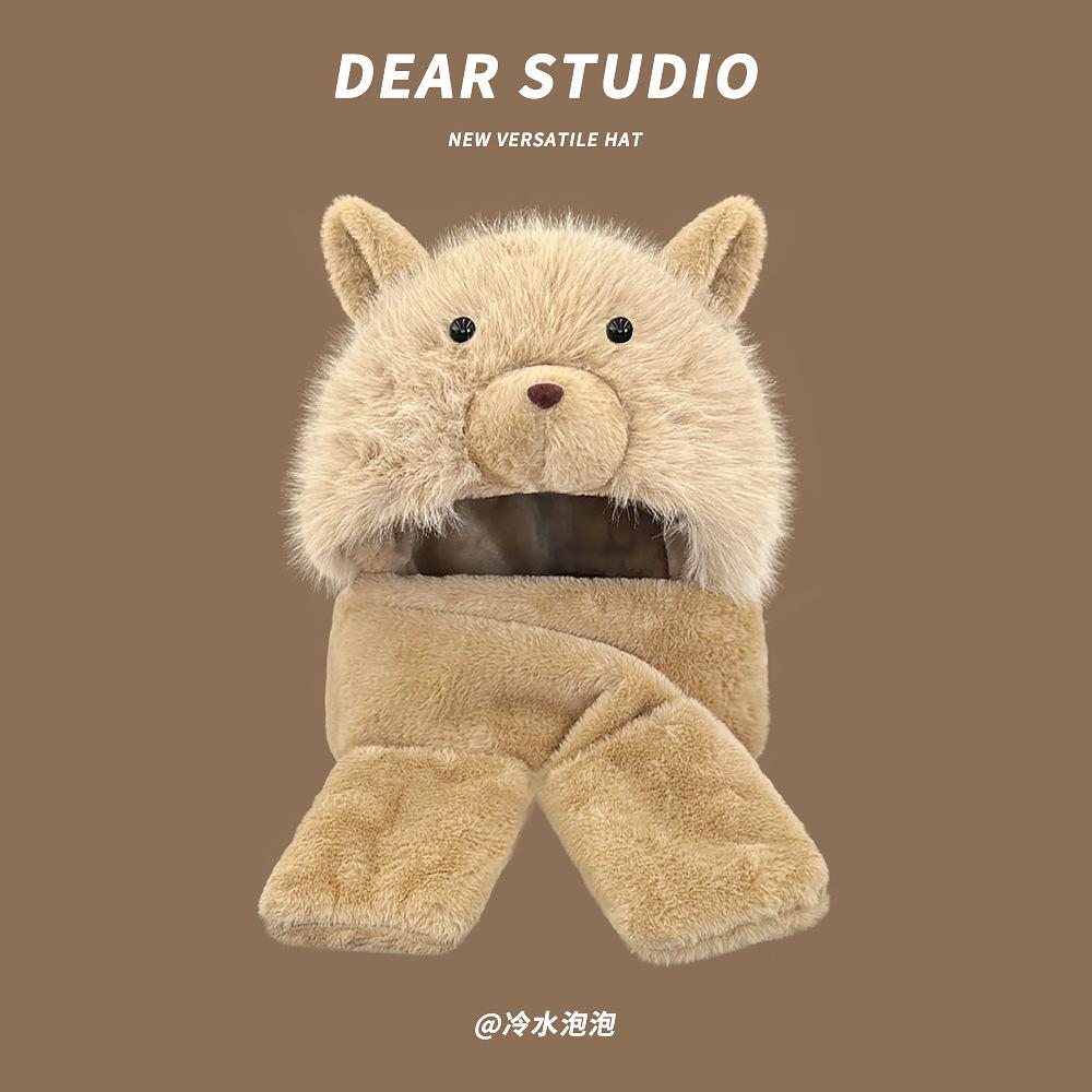 

Scarf Gloves Hat Three Piece Set Small Bear Cute Winter Plush Hat Women Plus Velvet Thickened Cold Warm Hat