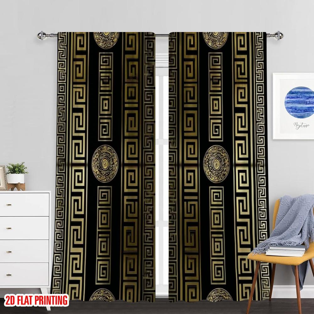 Set Of 2 Flat Printing Curtains Greek Durable Polyester Fabric Without Electricity All Season Party Holiday Decor Curtain