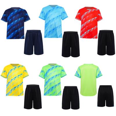 Kids Quick-Drying Sports Set Boys 2-piece Swim Suits Short Sleeve Striped T-shirt with Shorts Outfit Football Basketball Uniform