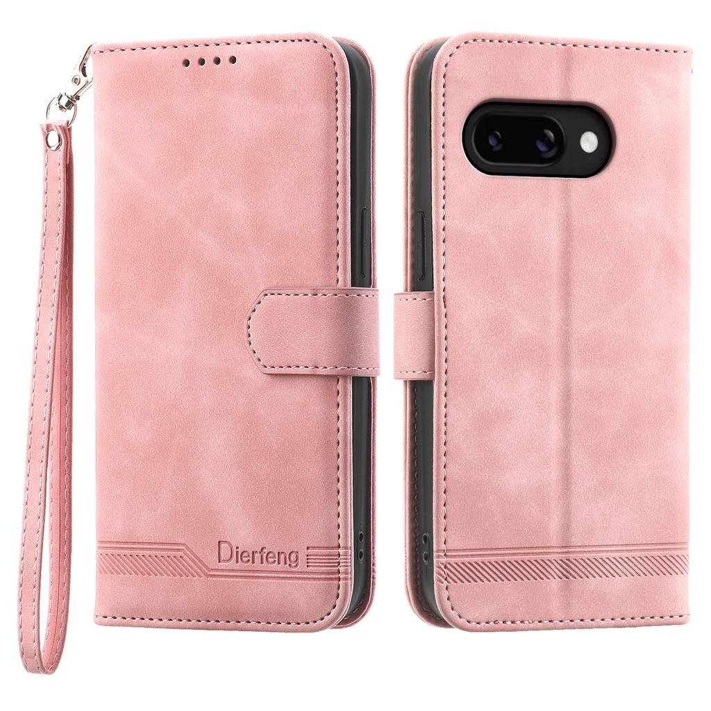 DIERFENG DF-03 For Google Pixel 9a Leather Case Lines Imprint Wallet Phone Cover