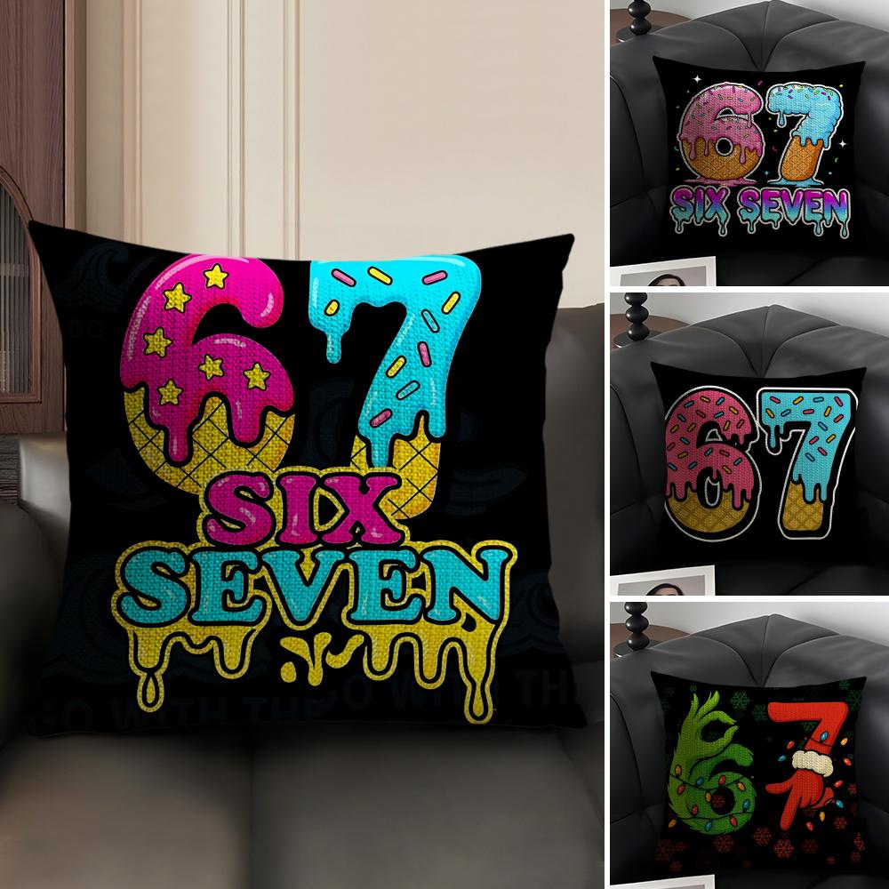 67 Six Seven Cushion Cover Natural Linen Organic Fabric DoubleSided Printing Sofa Home Decor Breathable Environmentally
