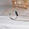 S925 Silver-Plated Black Agate Adjustable Index Finger Ring for Women - Trendy 2025 Design