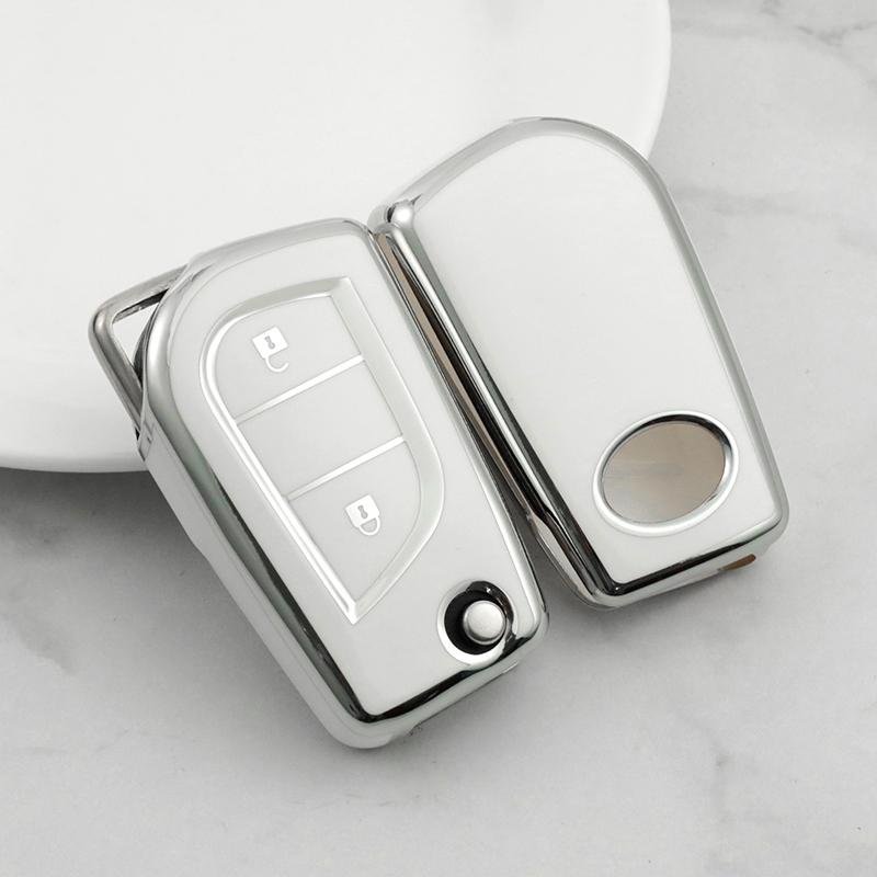 Premium Soft TPU Car Key Case Cover Shell for Toyota COROLLA Camry LEVIN REIZ Highlander RAV4 Fold Key Rings Keychain Bag
