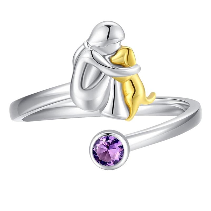 Adjustable Heart Rings Featuring Girl and Dog Designs Electroplated for Long Time Use for Pet Lovers