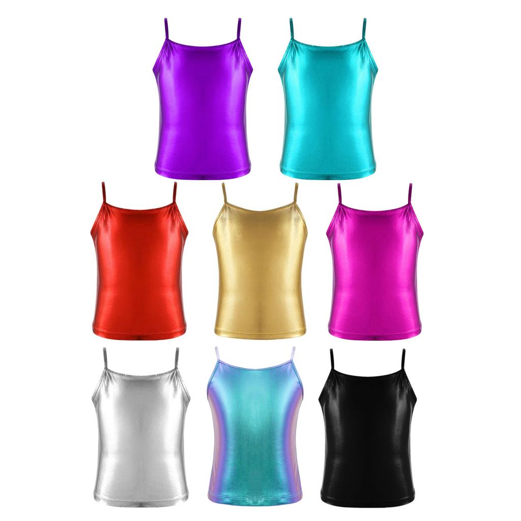 Fete Dance Tank Top Copii Shiny Metallic Camisole Tank Tops Ballet Performance Dancewear