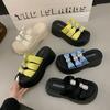 Fashion Platform Anti-Slip Wear-Resistant Slippers Summer New Round Toe Open Toe Crystal Buckle Anti-Slip Wear-Resistant High Heels