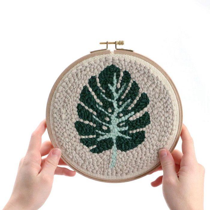 Coffret Punch needle - Feuille tropicale Ø 20 cm