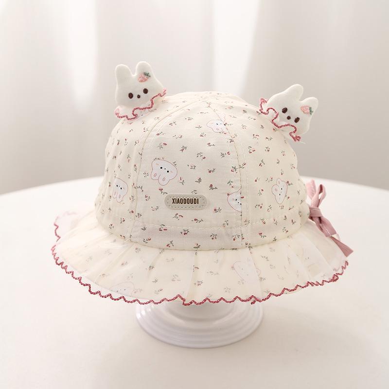 Spring & Summer Floral Rabbit Bucket Hat for Baby Girls - Sun Protection & Style