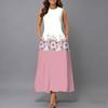 Women Plus Size Sleeveless Round Neck Dress Big Floral Printed Loose Flowy Mid Calf Dress