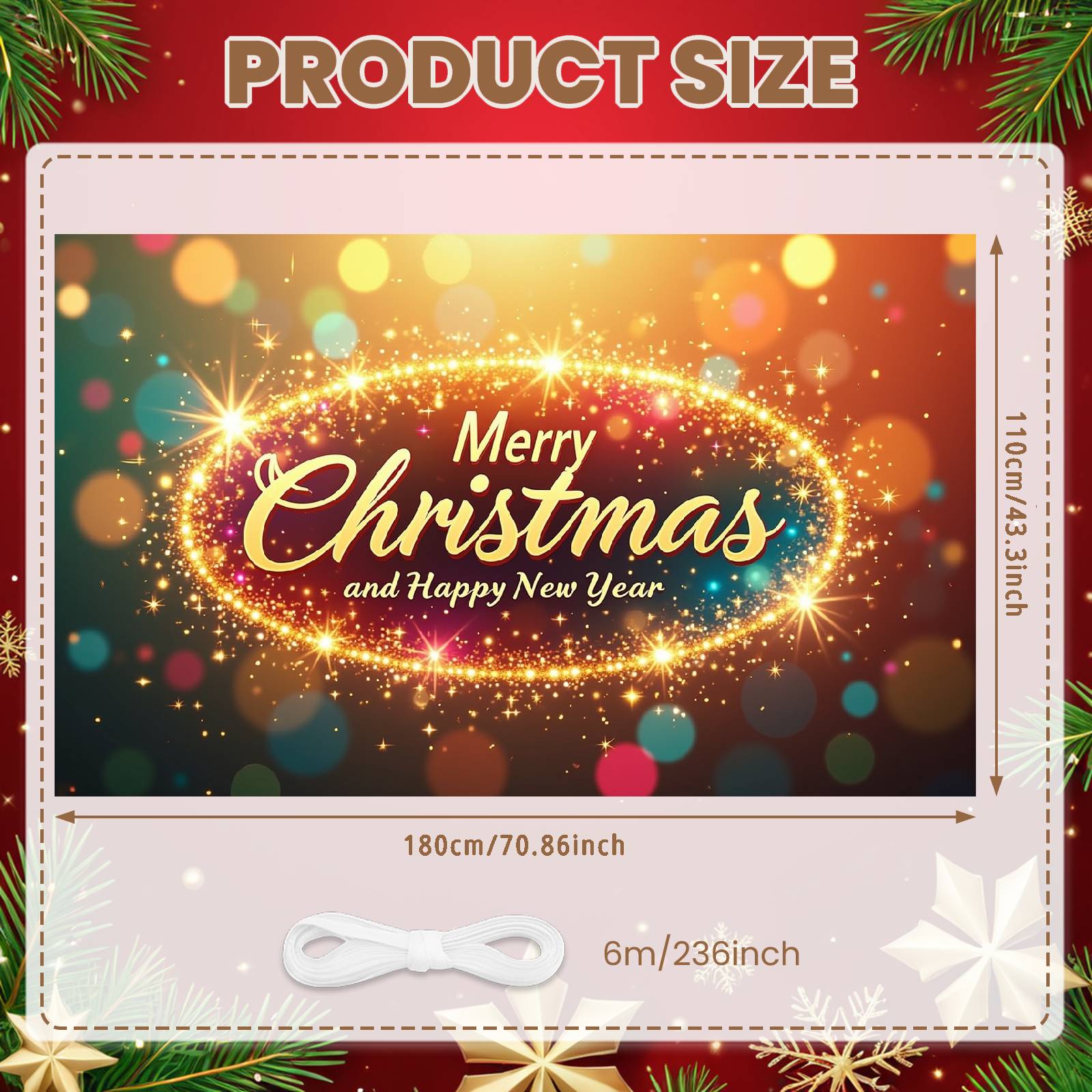 Holiday Banner Glittery Happy New Year Banner Festive Banner Starry Design For Holiday Decoration Festive Gathering Indoor Event