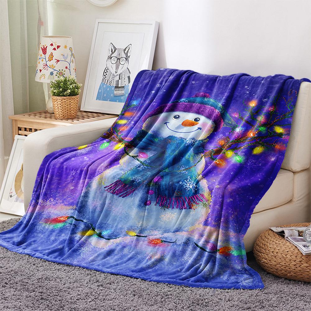 Schneemann-Print Flanelldecke, Hohe Qualität, Bequem für alle Jahreszeiten, Heimdekoration, Wärme und Komfort, Perfekt für Weihnachtsgeschenke
