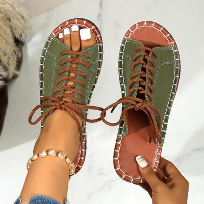 Damskor med snörning, platta tofflor, mode, peep toe, sommarskor, vardagliga utomhusstrandtofflor