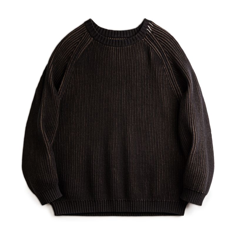 Madden Parka American Retro Vertical Stripes Woven Sweater Raglan Sleeve round Neck Thickened Base Knitwear Men's Autumn